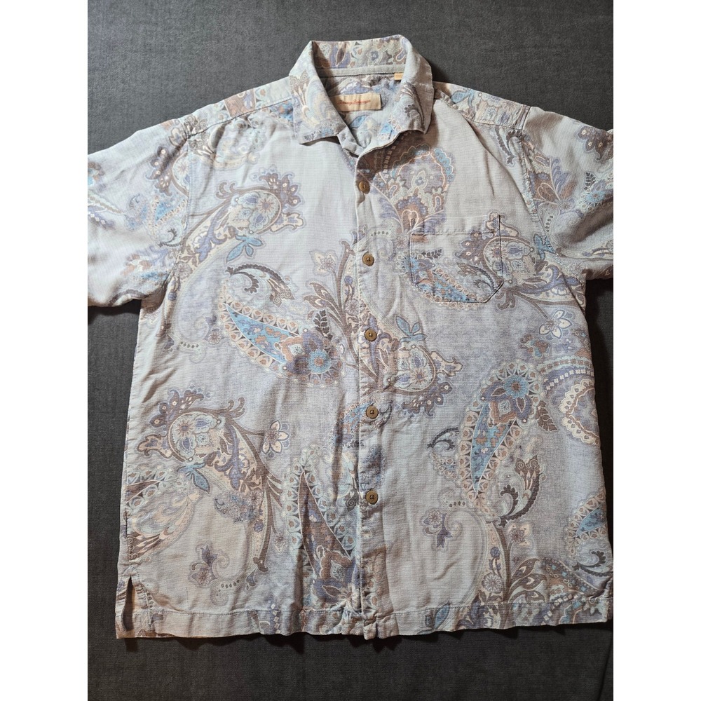Tommy Bahamaa Shirt Men's Medium Paisly Print Silk Button Coastal Hawaiian